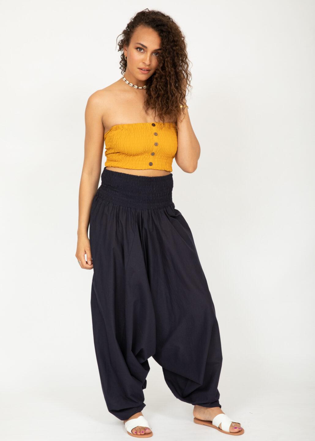 Convertible Cotton 2-in-1 Jumpsuit & Harem Pants in Navy Blue