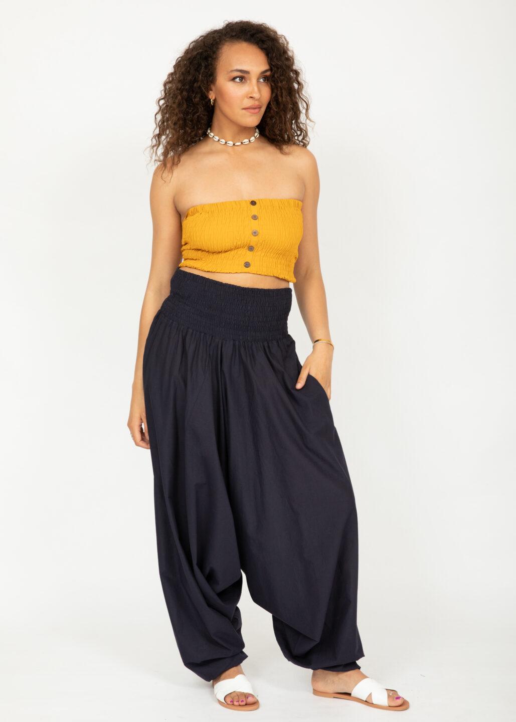 Convertible Cotton 2-in-1 Jumpsuit & Harem Pants in Navy Blue