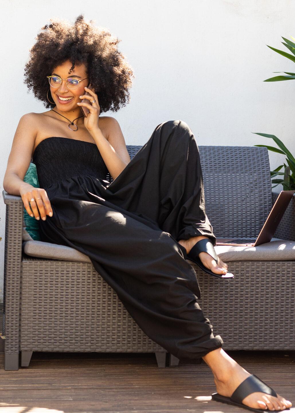 Convertible Cotton 2-in-1 Jumpsuit & Harem Pants in Black