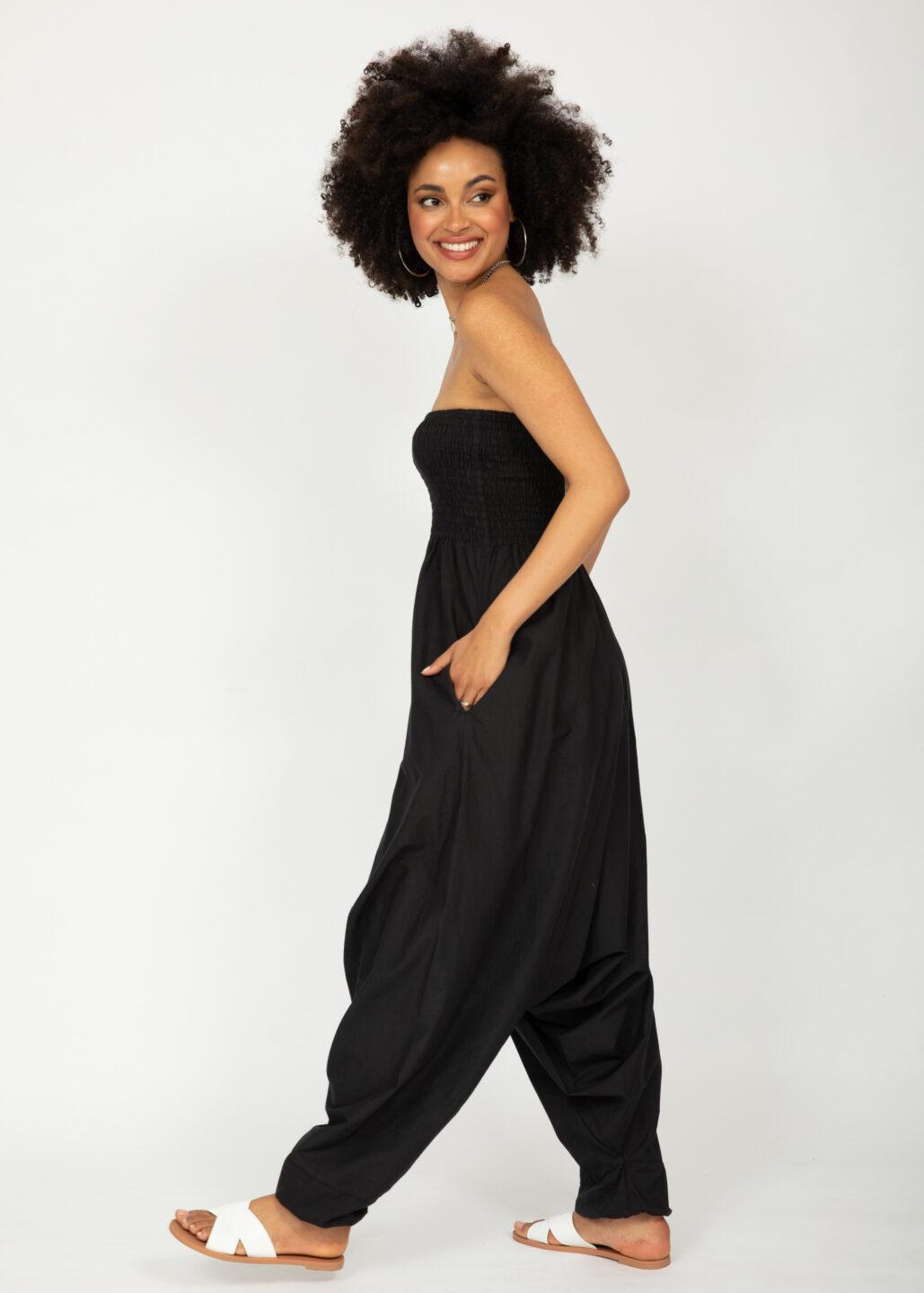 Convertible Cotton 2-in-1 Jumpsuit & Harem Pants in Black