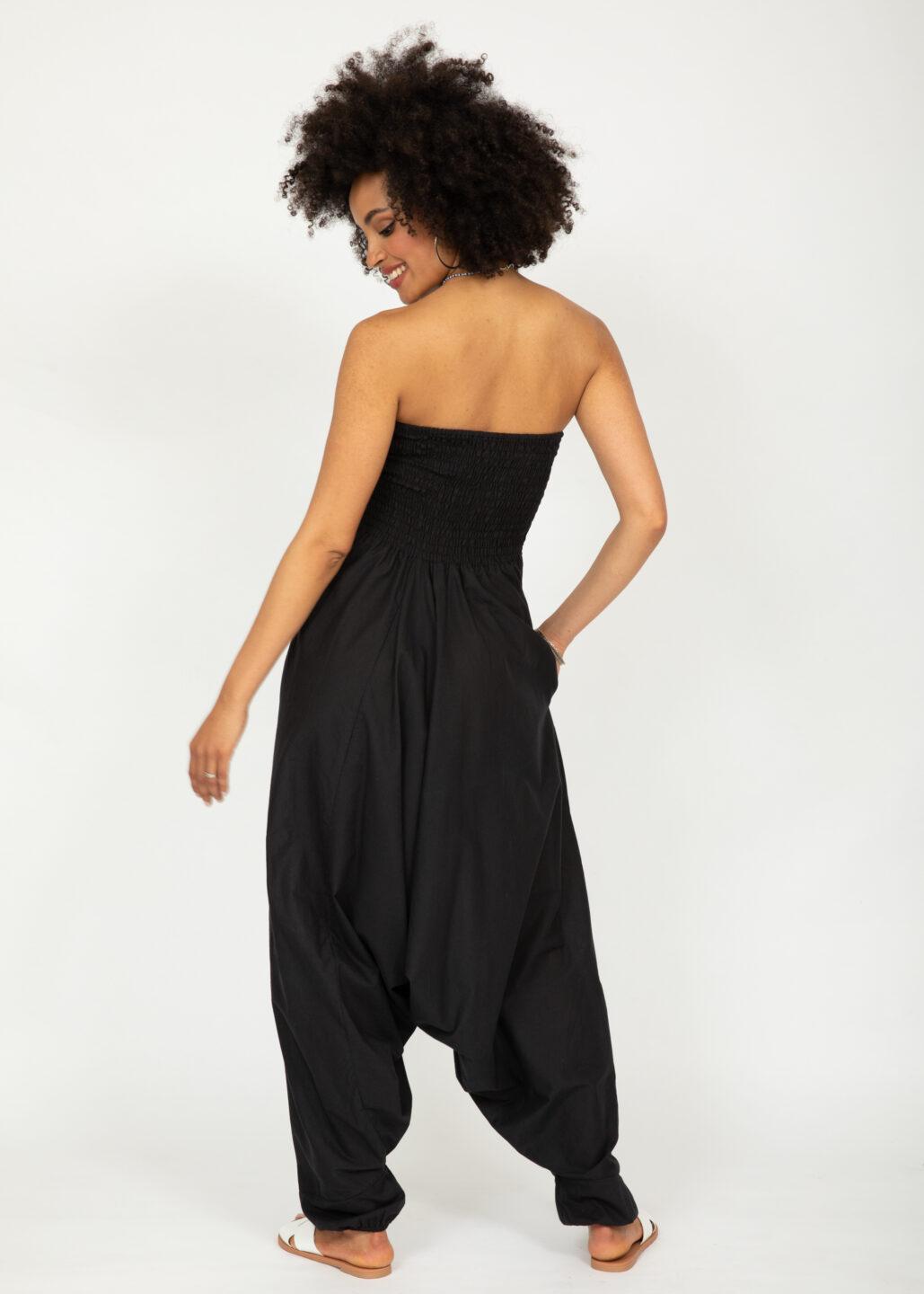 Convertible Cotton 2-in-1 Jumpsuit & Harem Pants in Black