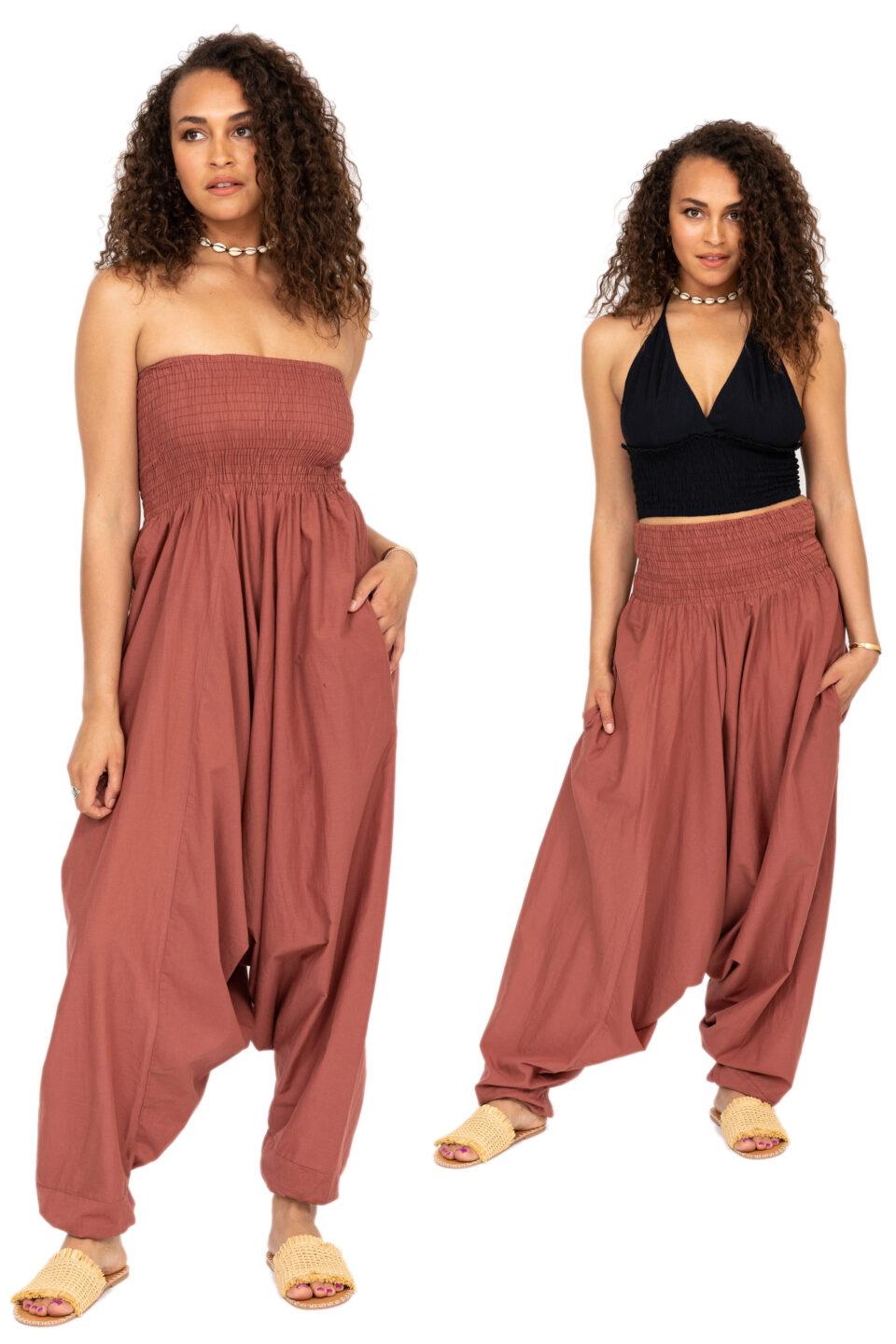 Convertible Cotton 2-in-1 Jumpsuit & Harem Pants in Vieux Rose Pink