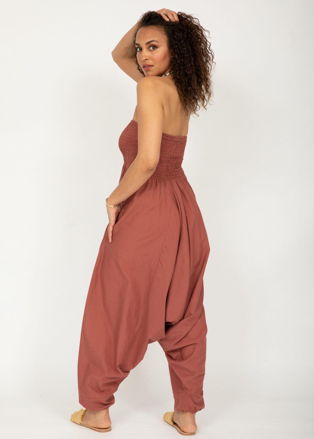 Convertible Cotton 2-in-1 Jumpsuit & Harem Pants in Vieux Rose Pink