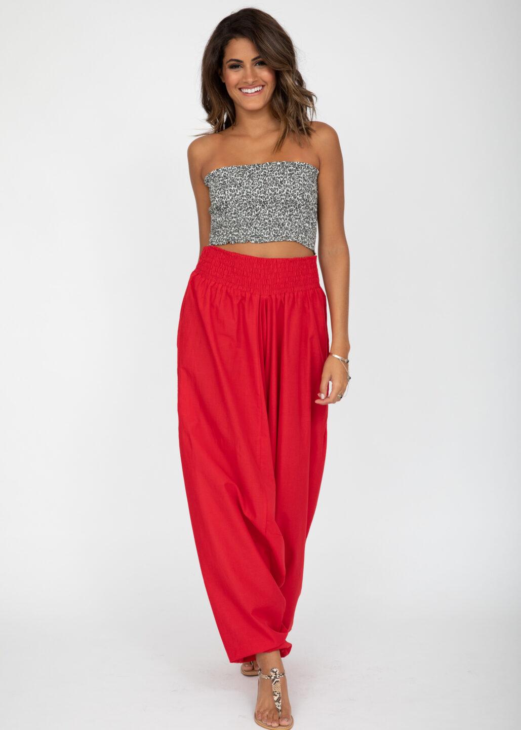 Convertible Cotton 2-in-1 Jumpsuit & Harem Pants in Red