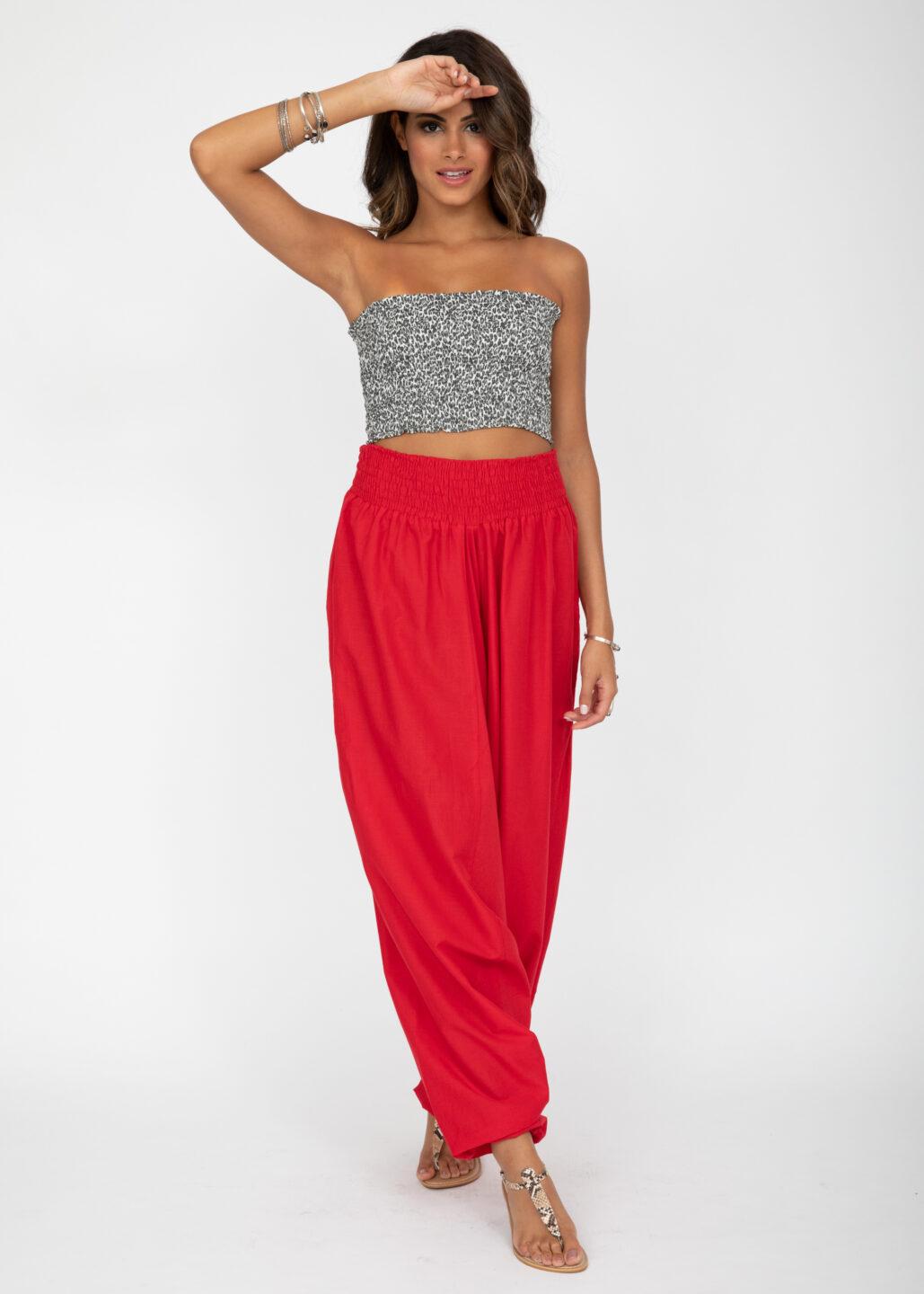 Convertible Cotton 2-in-1 Jumpsuit & Harem Pants in Red