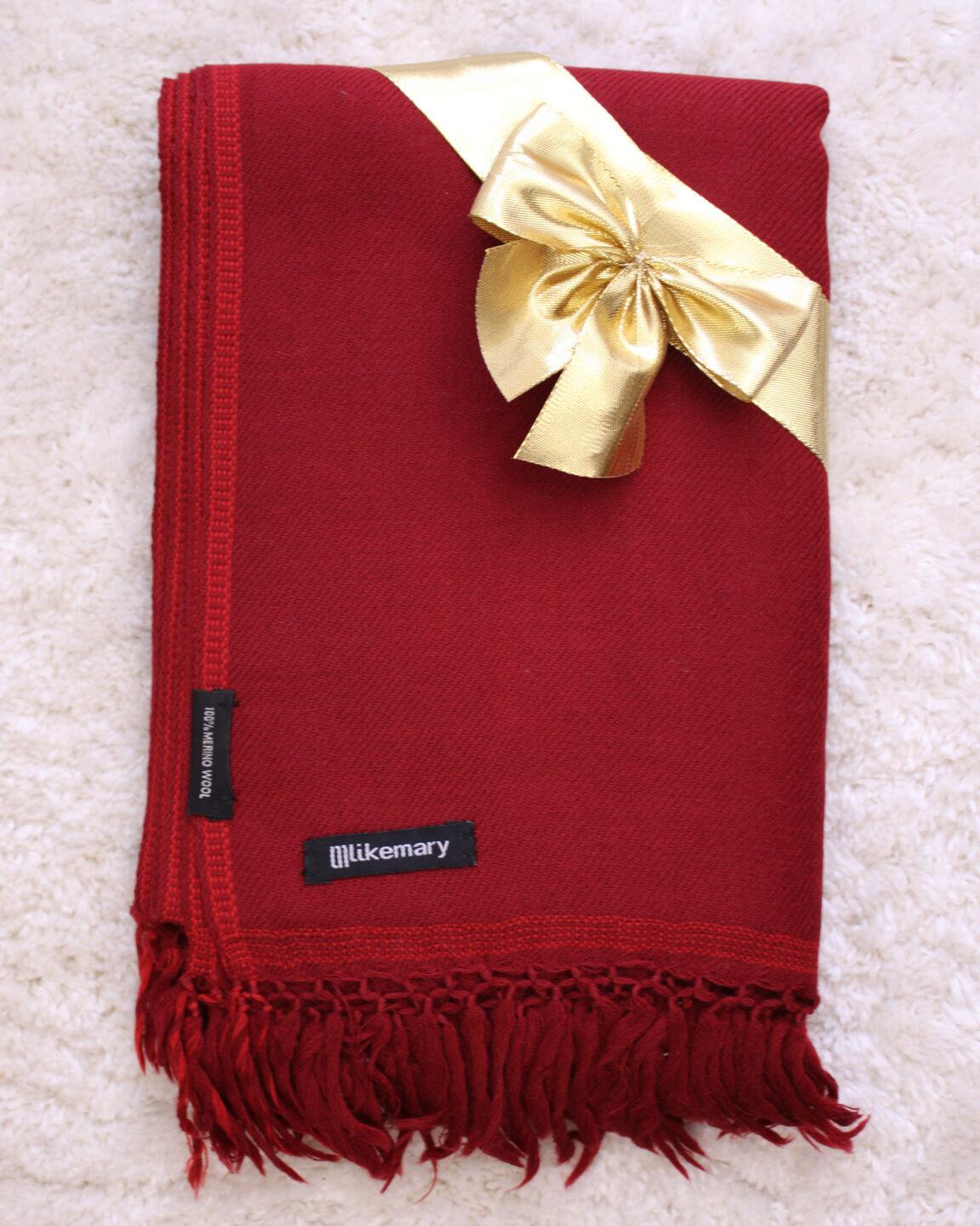 Merino Wool Shawl - Oversized Red Scarf for Layering & Travel