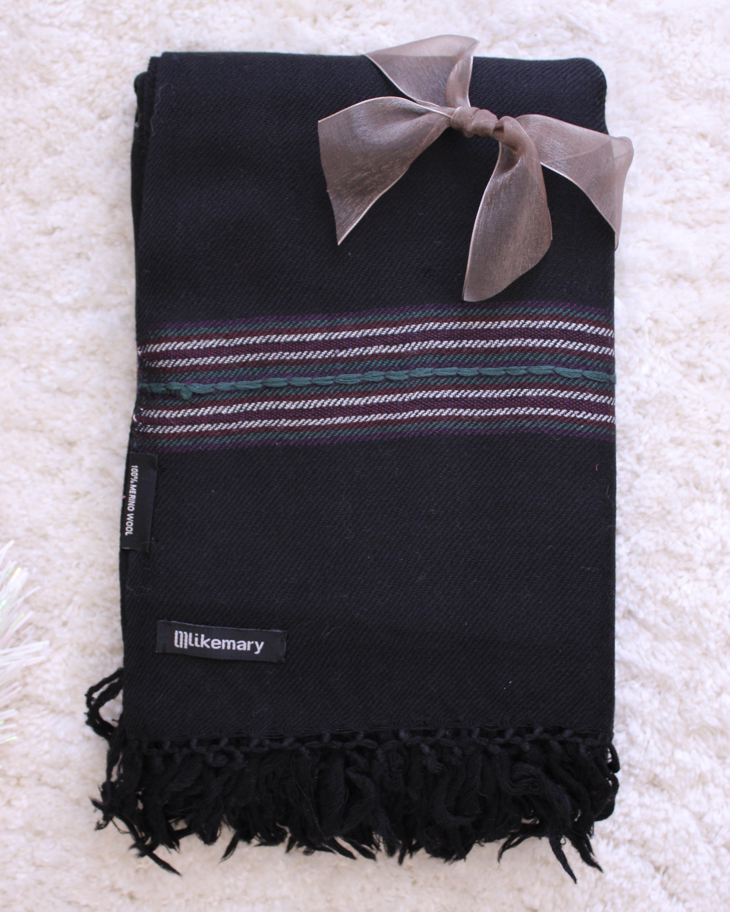 Multi-Use Handmade Blanket Scarf & Travel Wrap in Black with Border