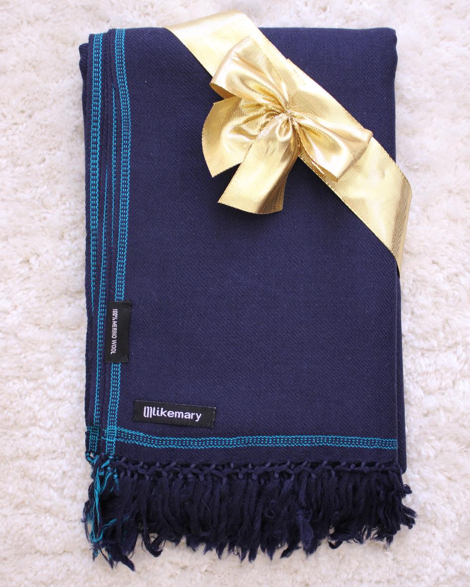 Men's Merino Wool Oversized Blue Scarf for Layering & Travel