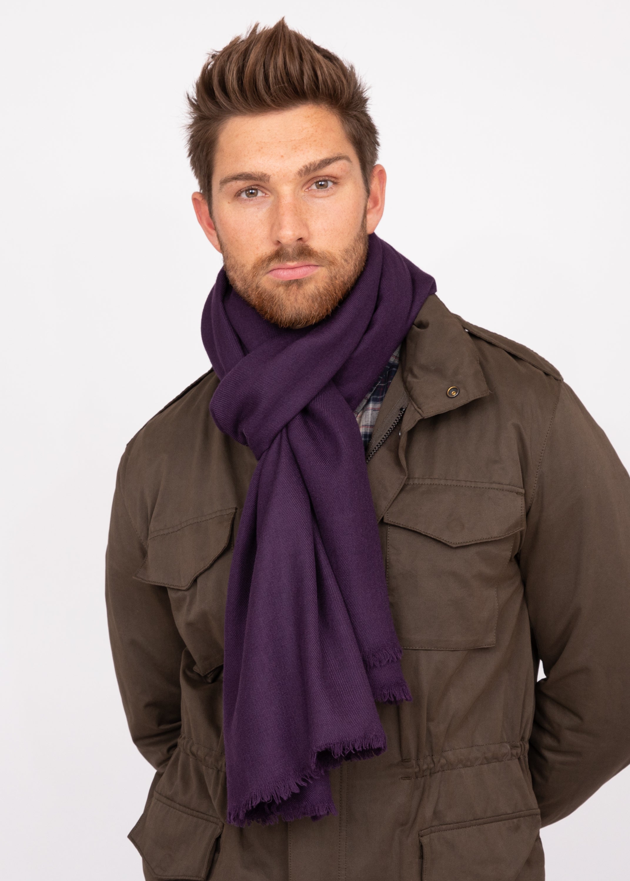 Handwoven Merino Wool Blanket Scarf for Men in Purple