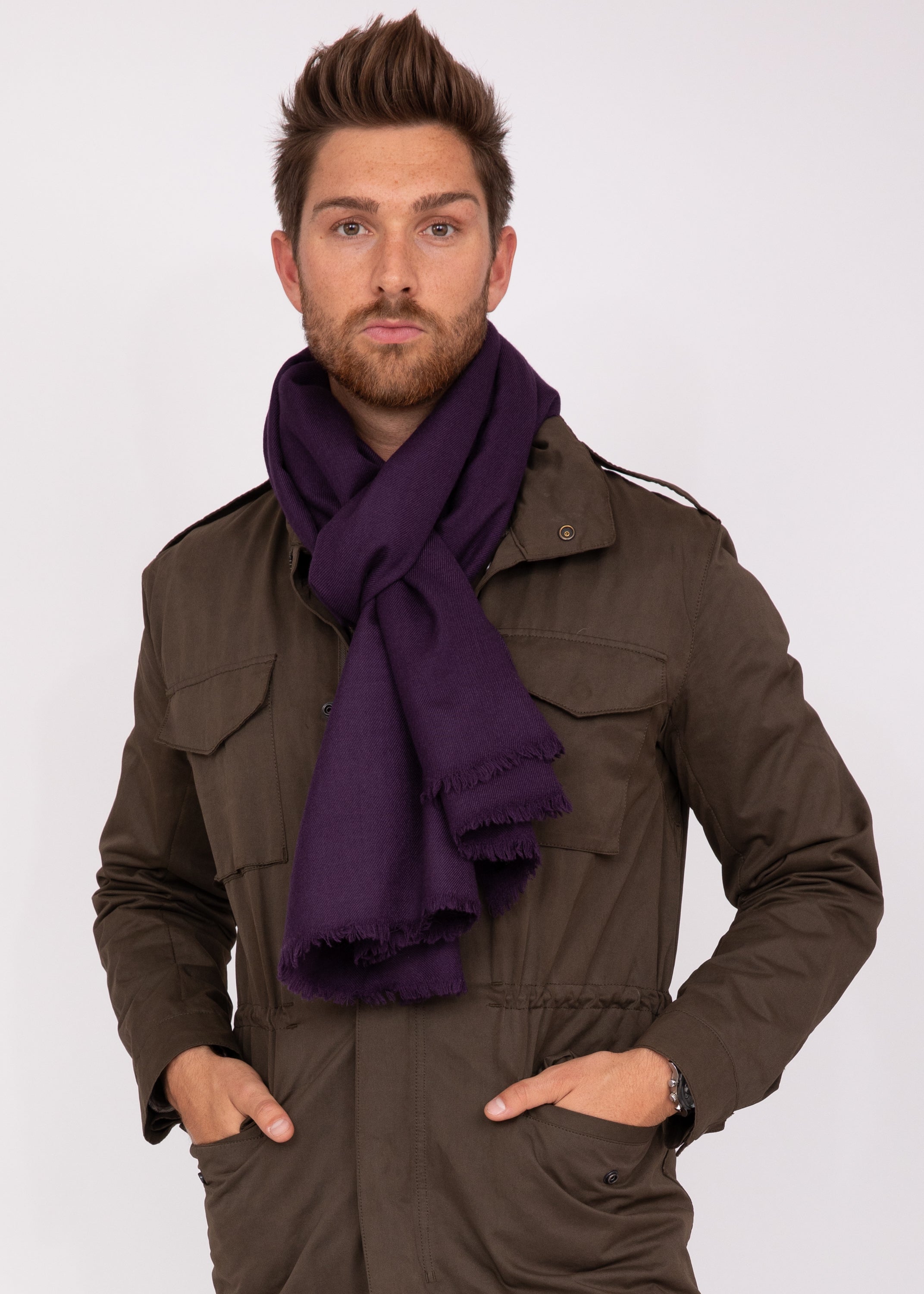 Handwoven Merino Wool Blanket Scarf for Men in Purple