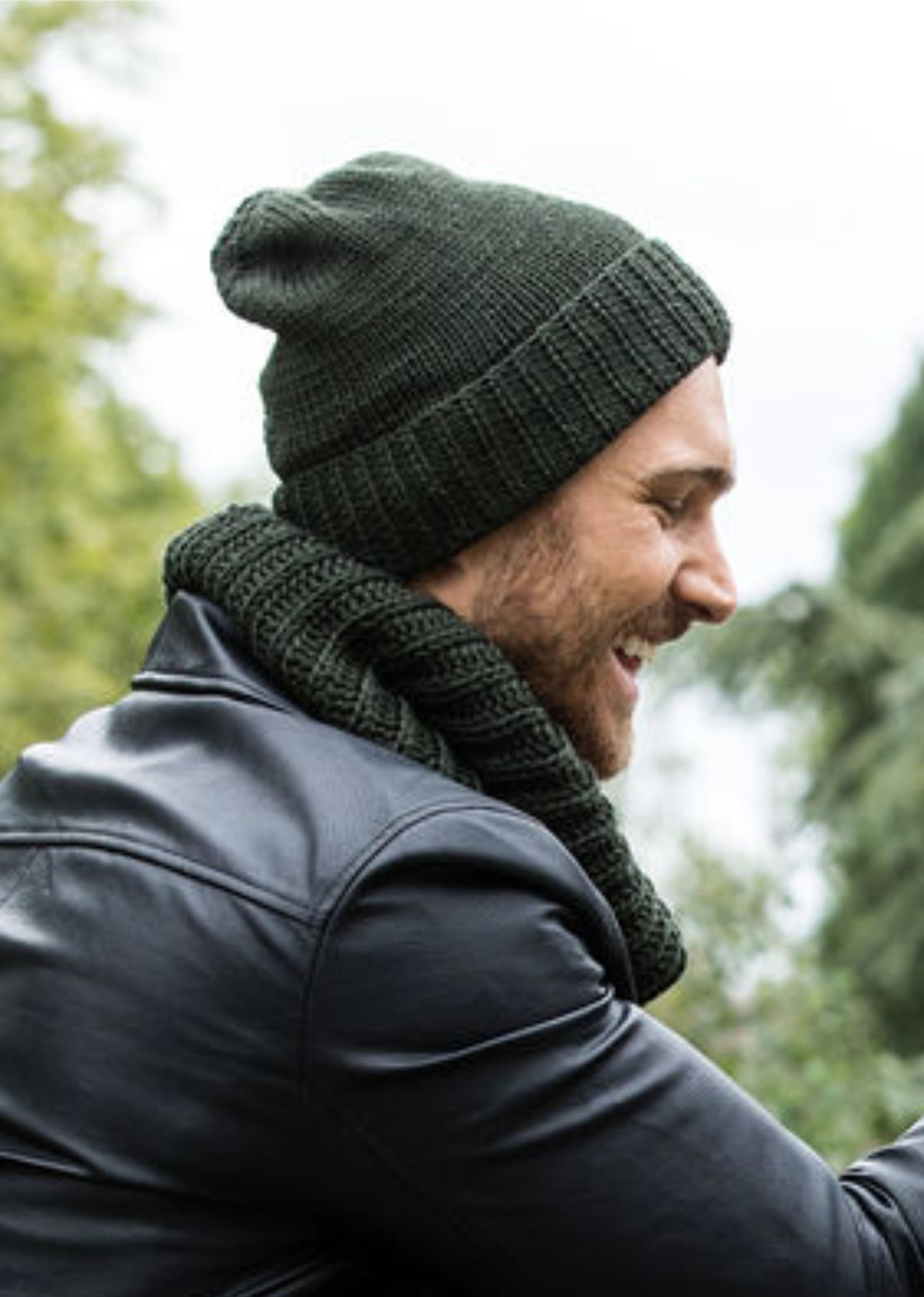 Camo Green Merino Slouchy Beanie Men - Ethically Handmade