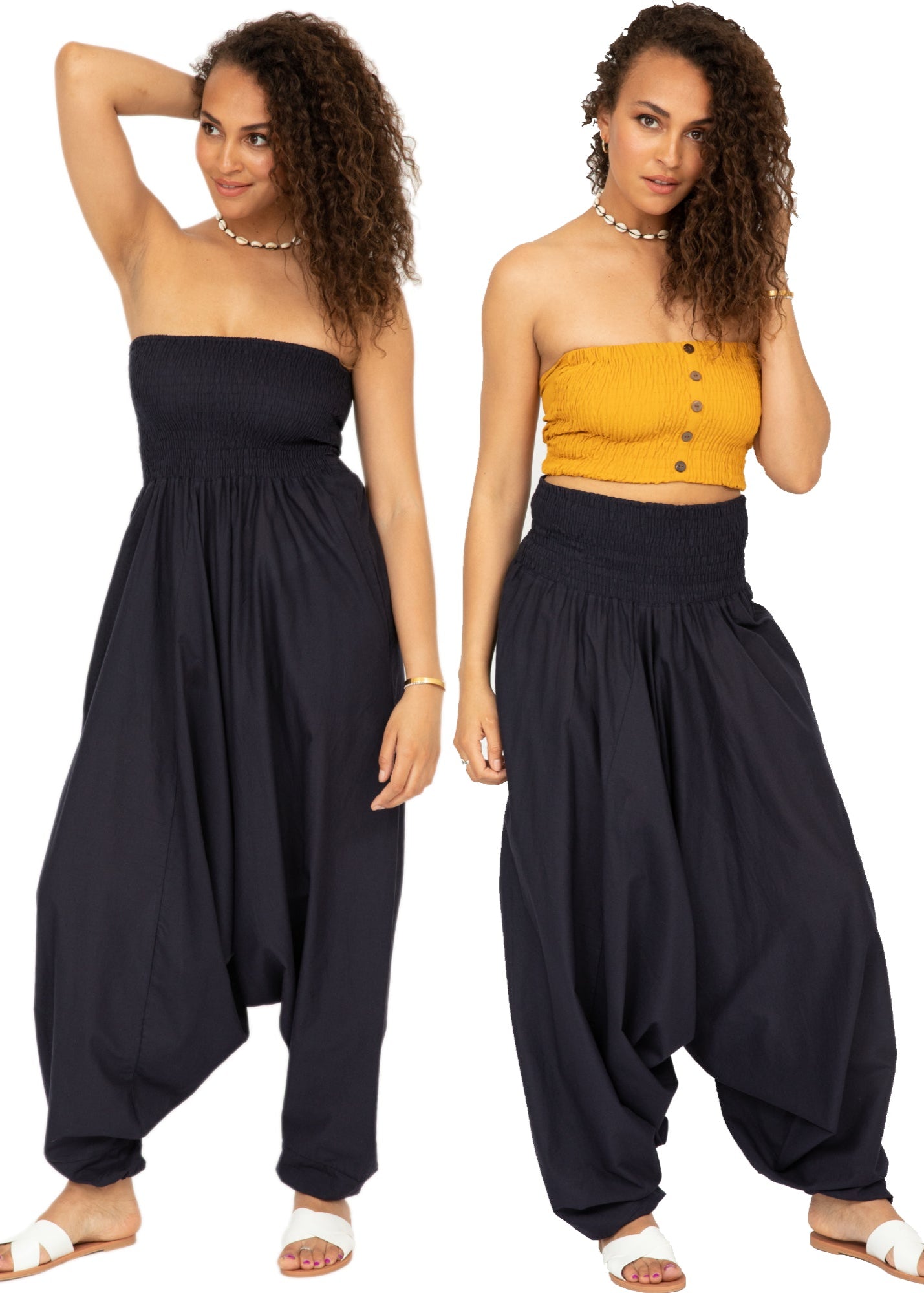 Convertible Cotton 2-in-1 Jumpsuit & Harem Pants in Navy Blue