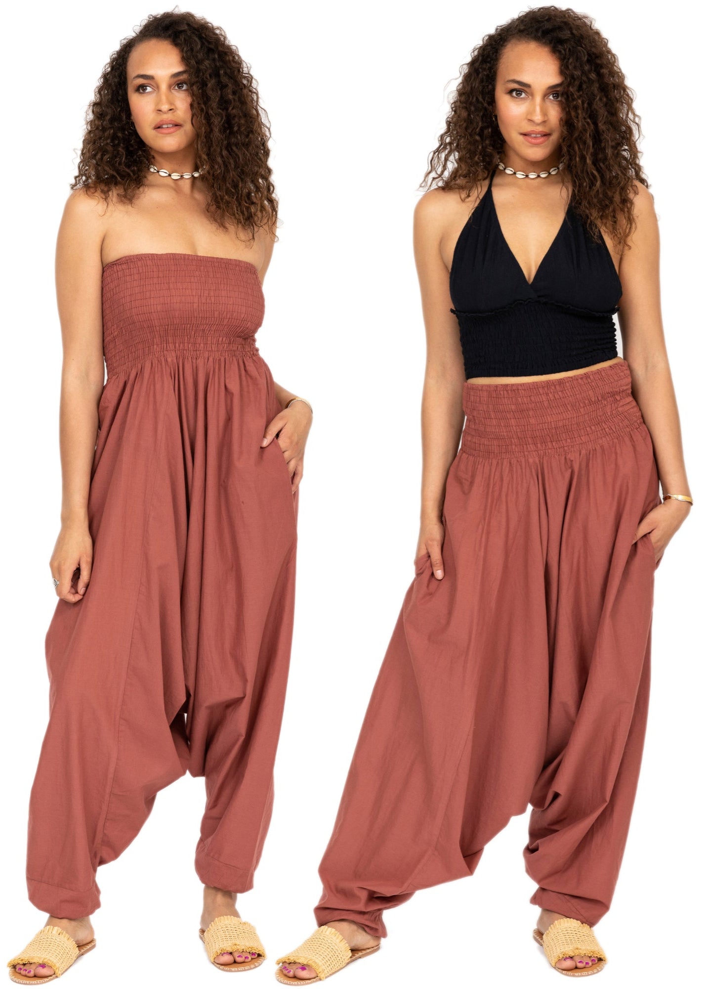 Convertible Cotton 2-in-1 Jumpsuit & Harem Pants in Vieux Rose Pink