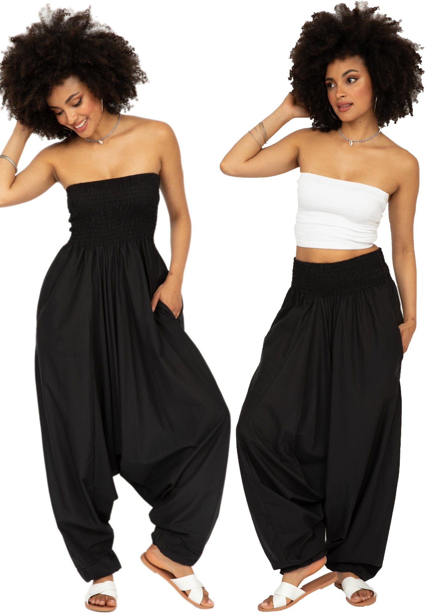 Convertible Cotton 2-in-1 Jumpsuit & Harem Pants in Black