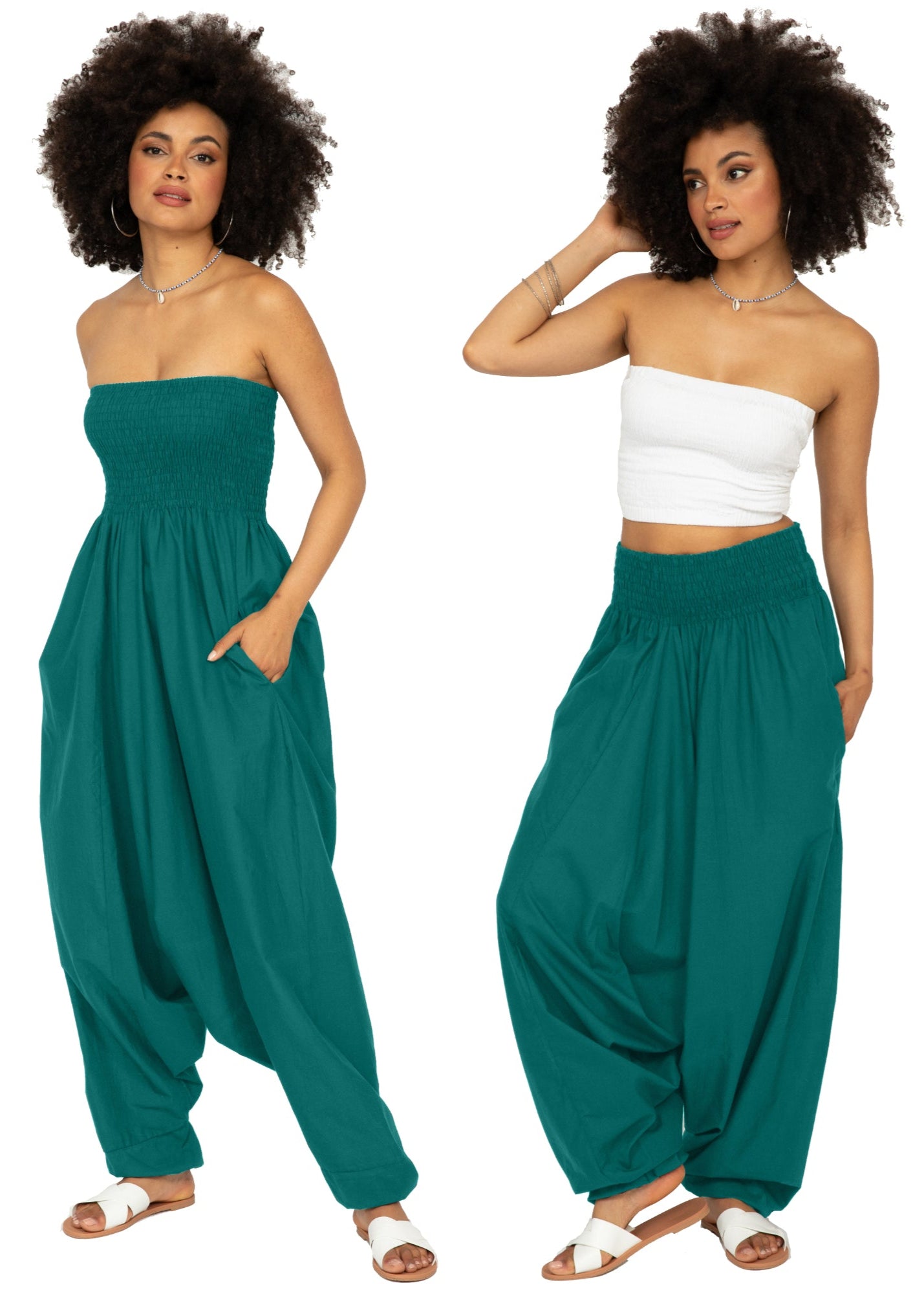 Convertible Cotton 2-in-1 Jumpsuit & Harem Pants in Emerald Green