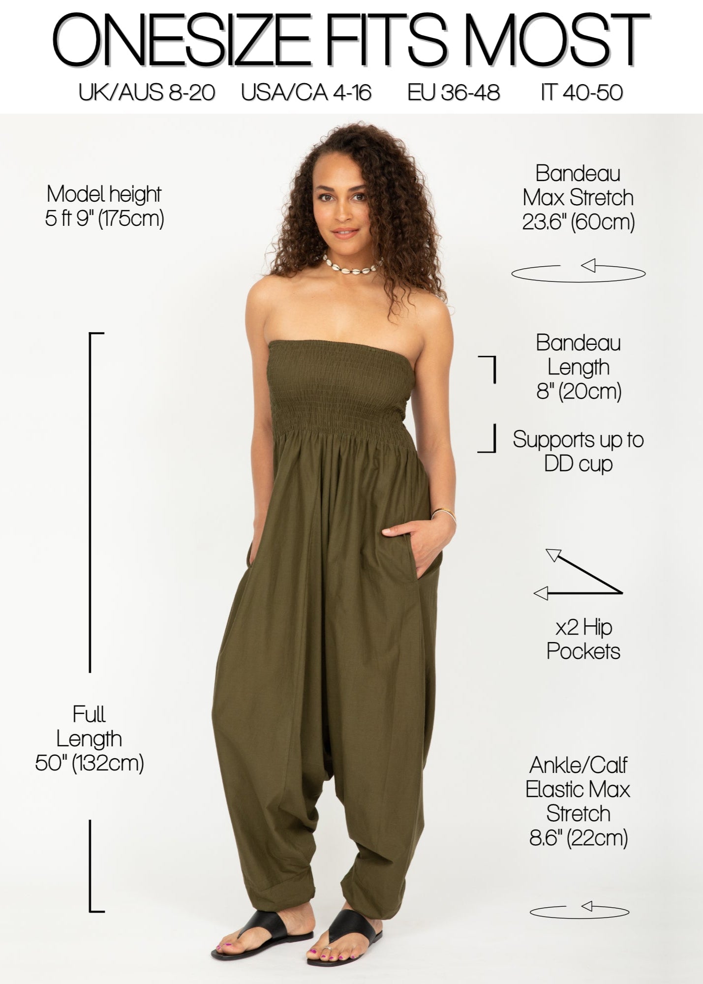 Convertible Cotton 2-in-1 Jumpsuit & Harem Pants in Khaki Green