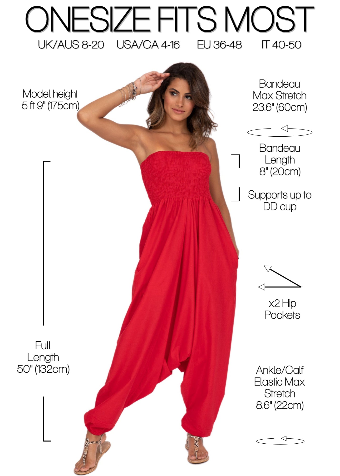 Convertible Cotton 2-in-1 Jumpsuit & Harem Pants in Red