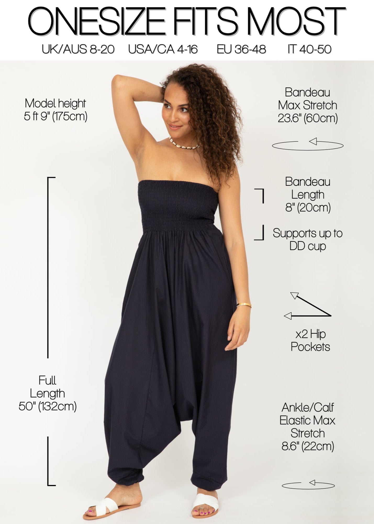 Convertible Cotton 2-in-1 Jumpsuit & Harem Pants in Navy Blue