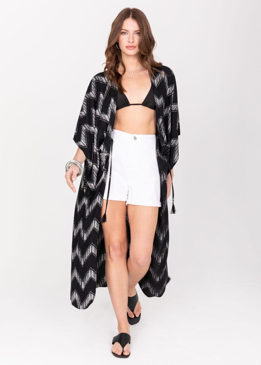 Long Kimono in Arrow Print Black