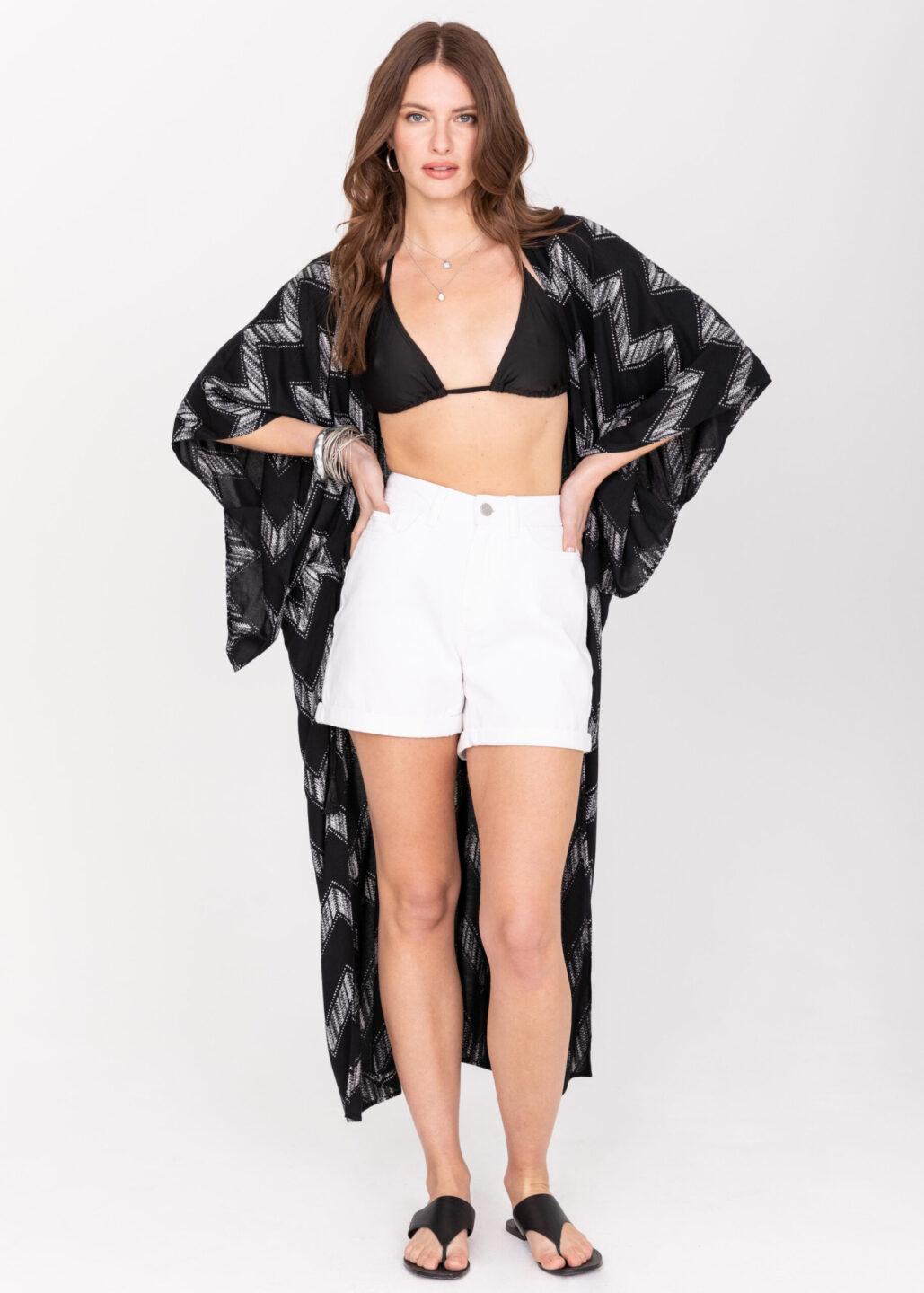 Long Kimono in Arrow Print Black