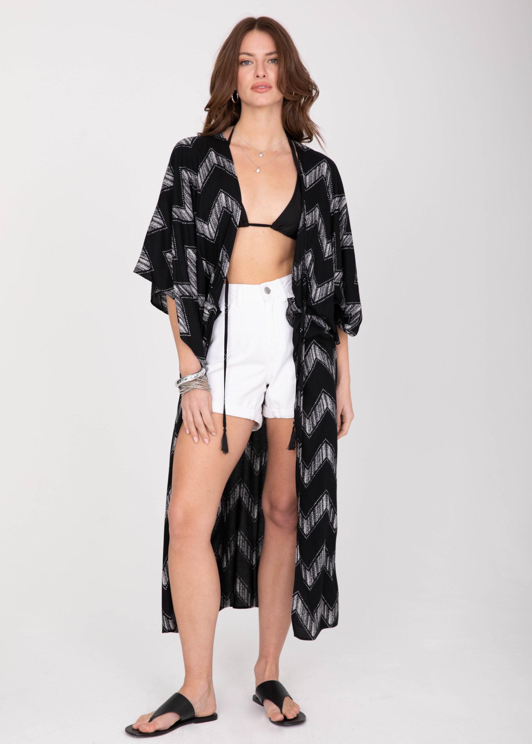 Long Kimono in Arrow Print Black