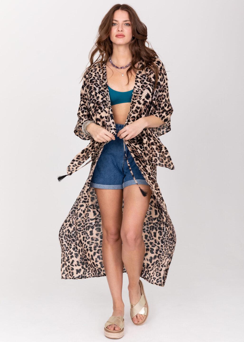 Long Kimono in Leopard Print