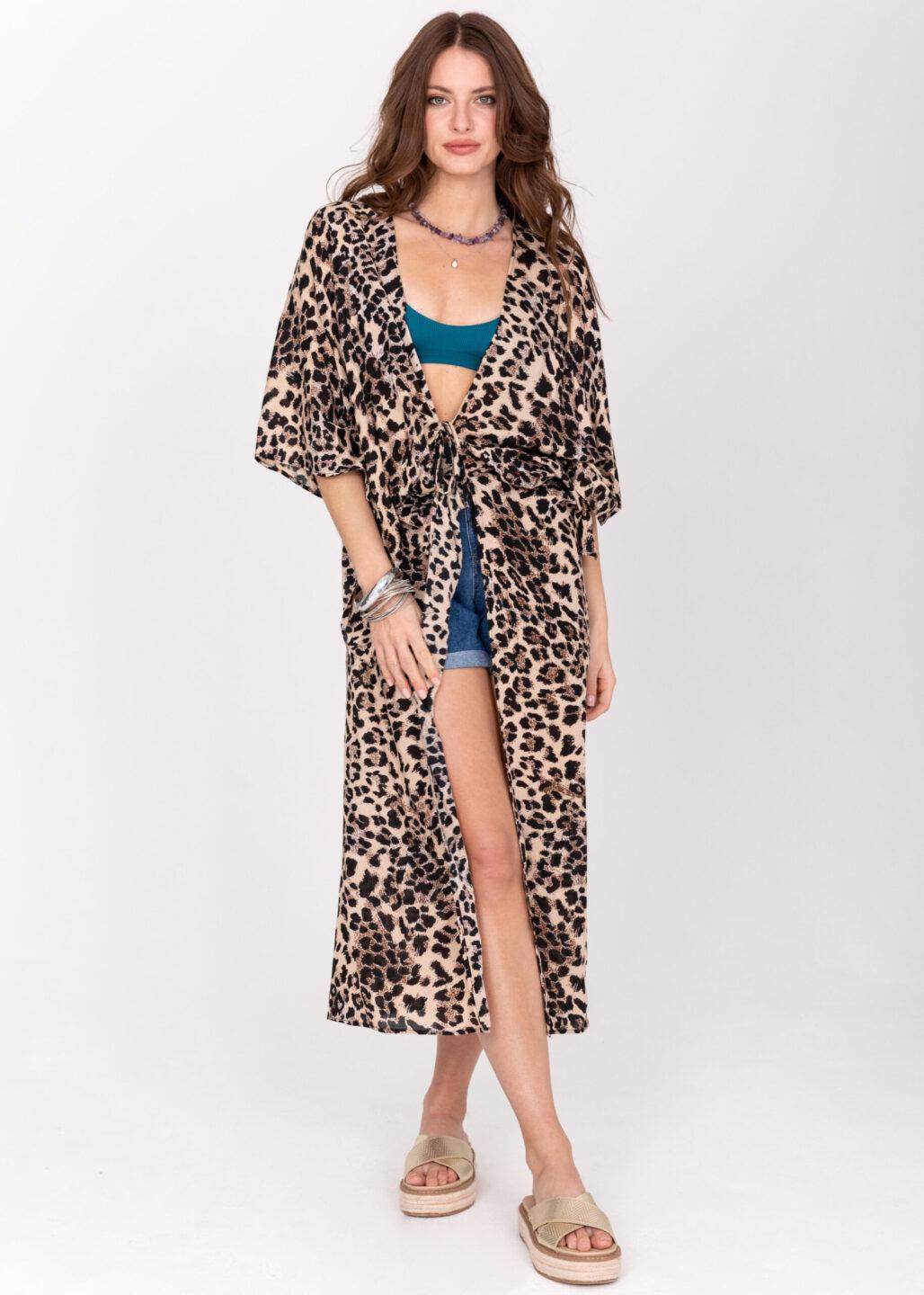 Long Kimono in Leopard Print