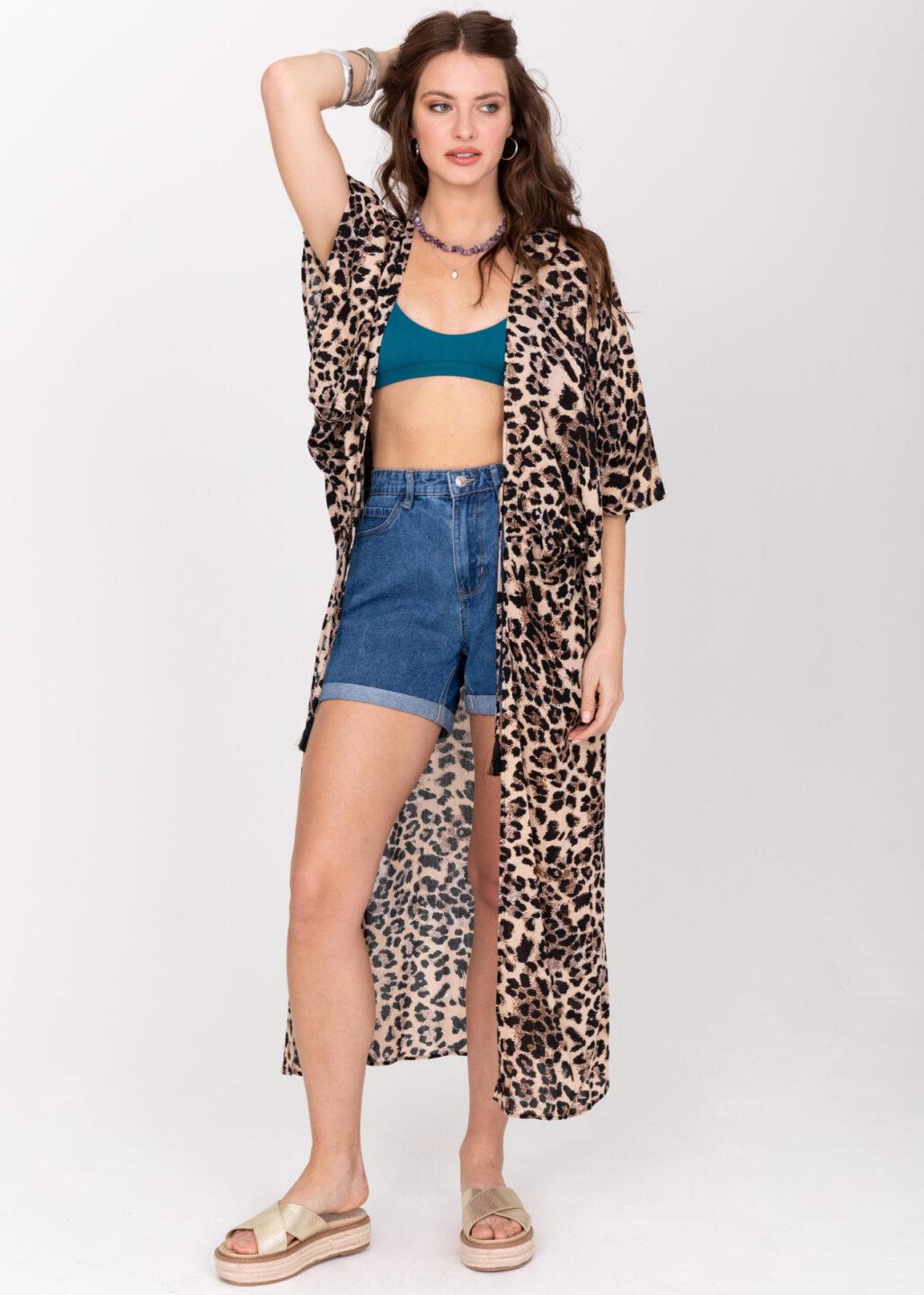 Long Kimono in Leopard Print