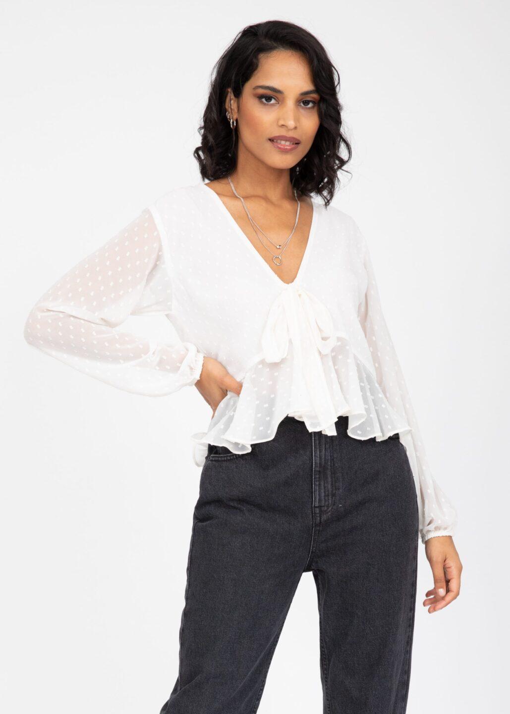 Long Puff Sleeve Butterfly Top In Ivory White