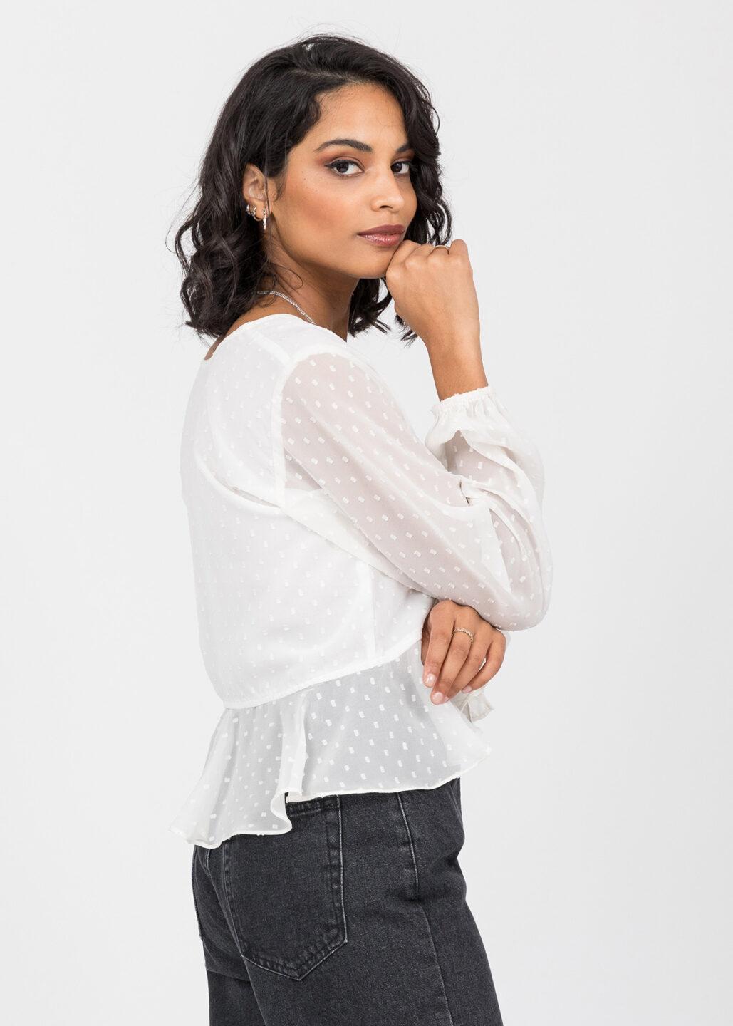 Long Puff Sleeve Butterfly Top In Ivory White