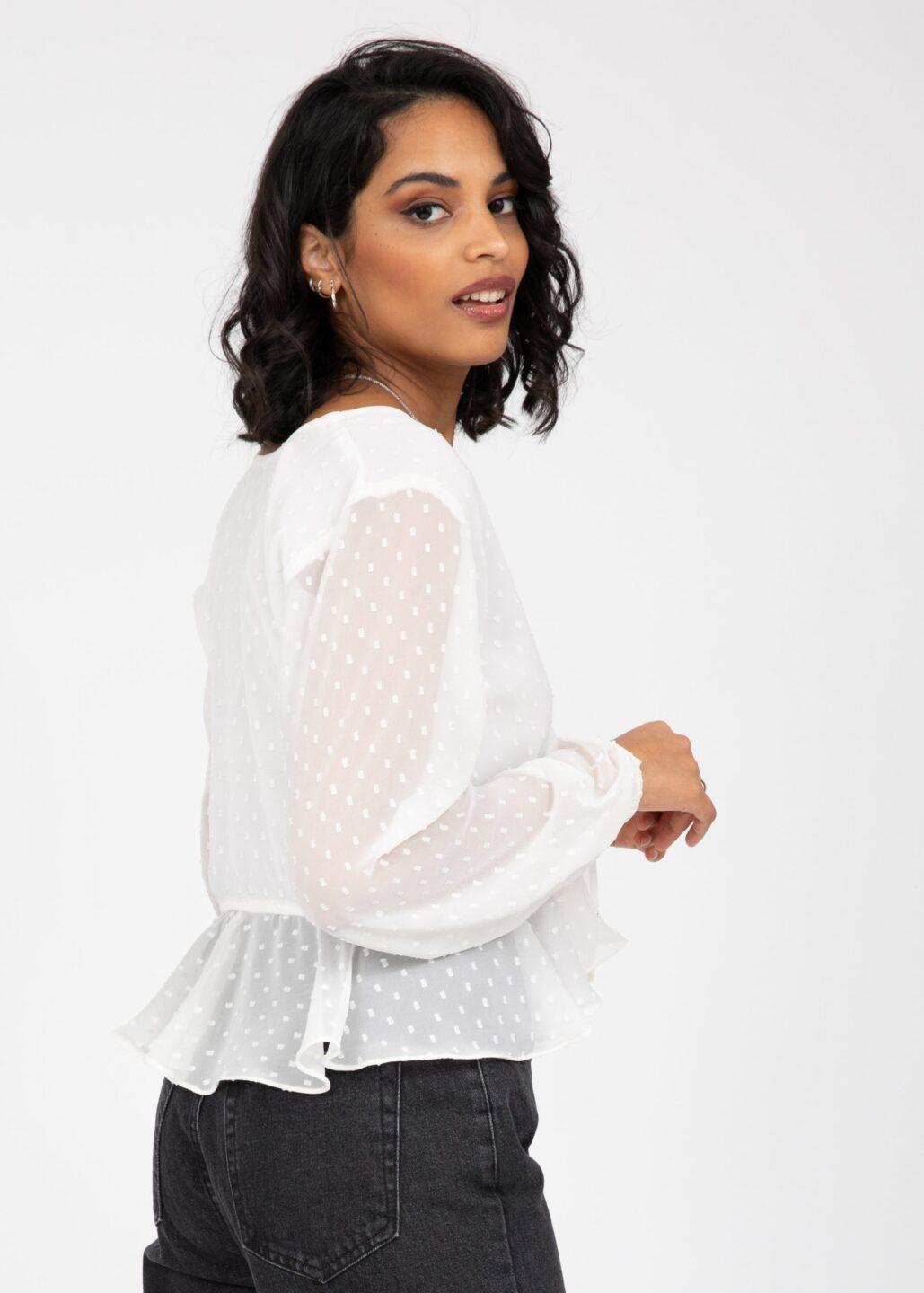 Long Puff Sleeve Butterfly Top In Ivory White