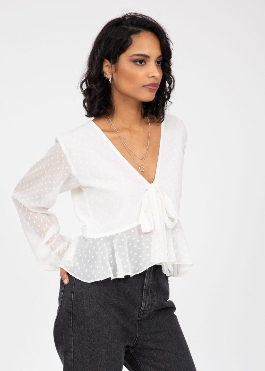 Long Puff Sleeve Butterfly Top In Ivory White