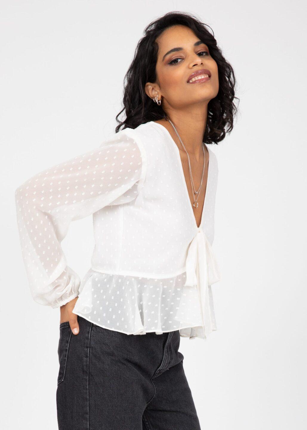 Long Puff Sleeve Butterfly Top In Ivory White