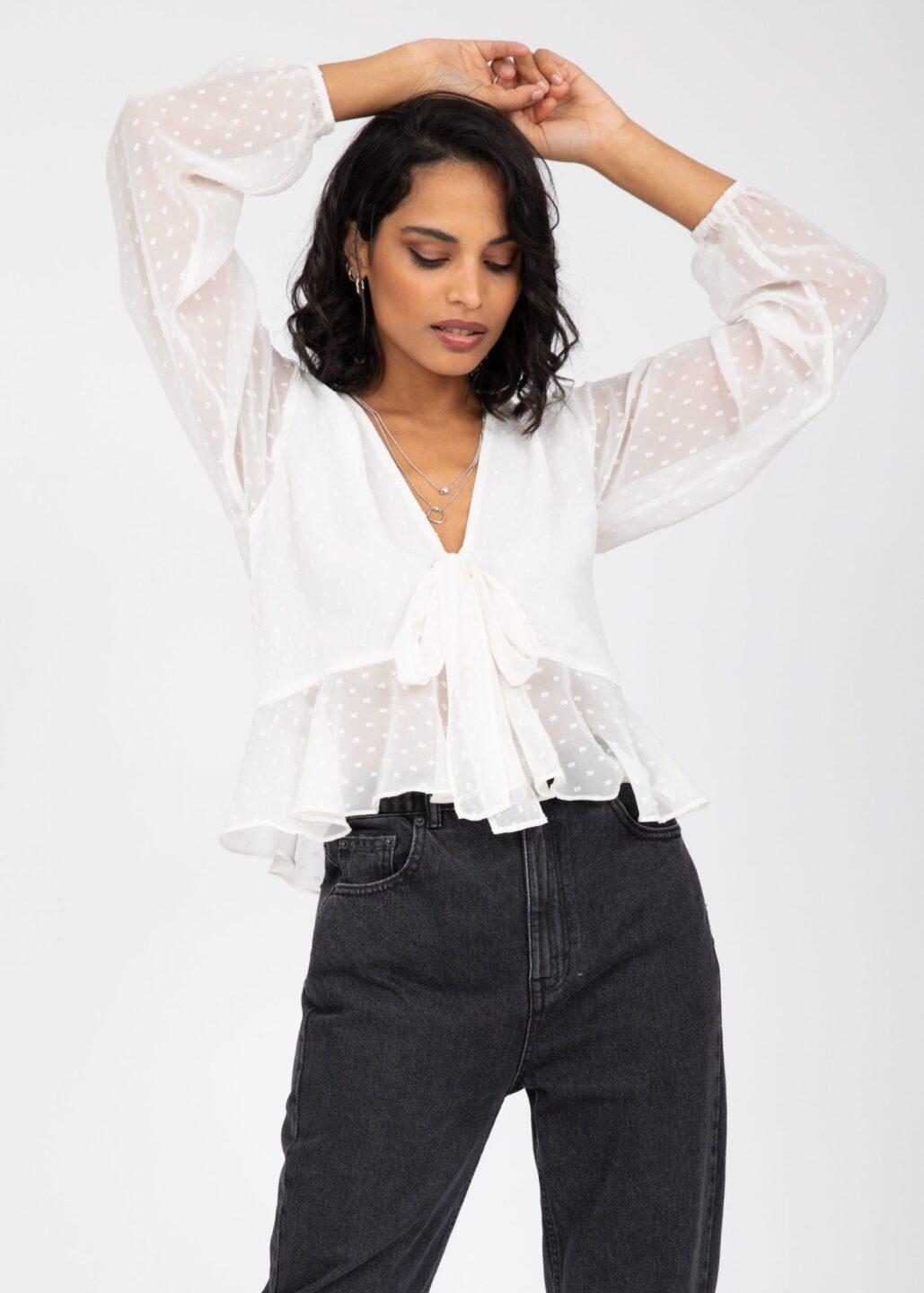 Long Puff Sleeve Butterfly Top In Ivory White