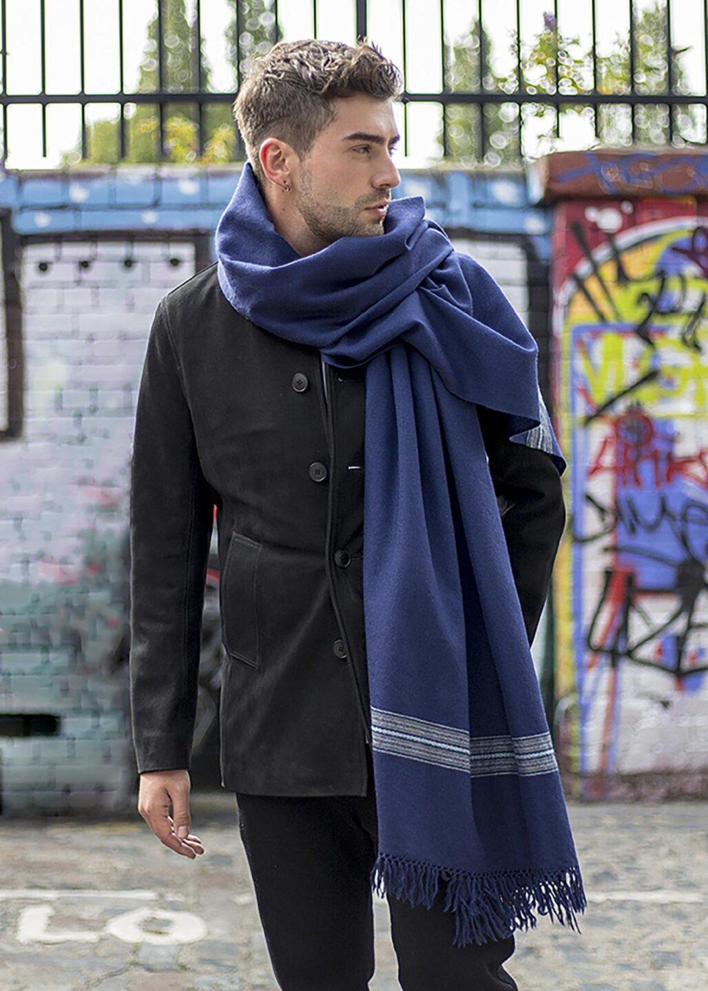 Mansi Mens Merino Oversize Scarf Blue 100 X 200cm