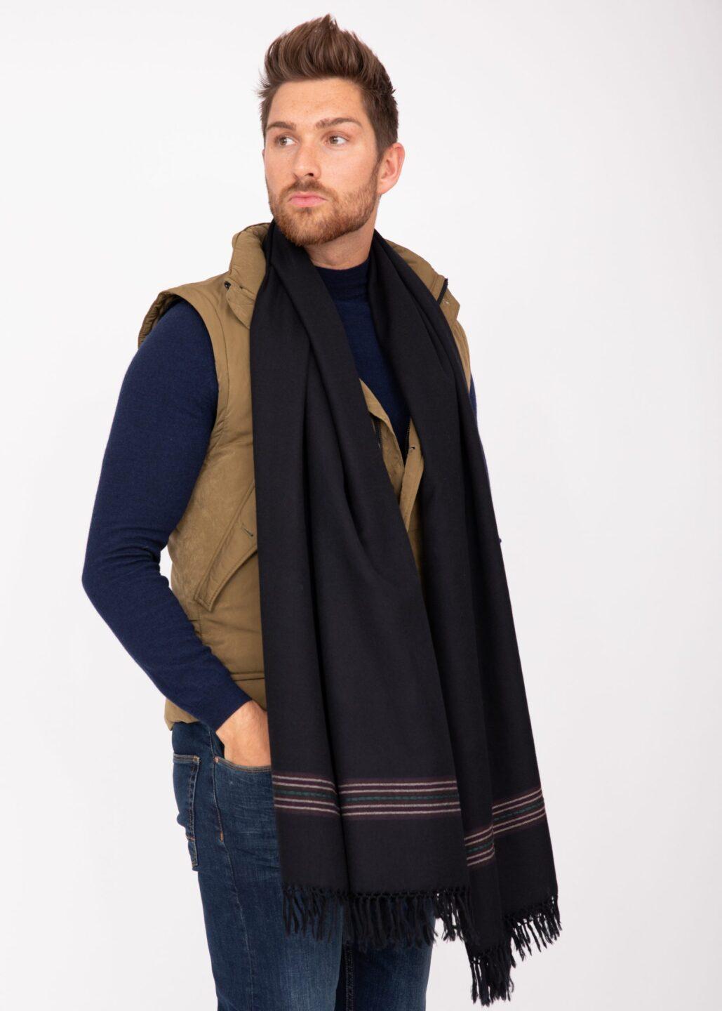 Mansi Mens Merino Oversize Scarf Black 100 x 200cm