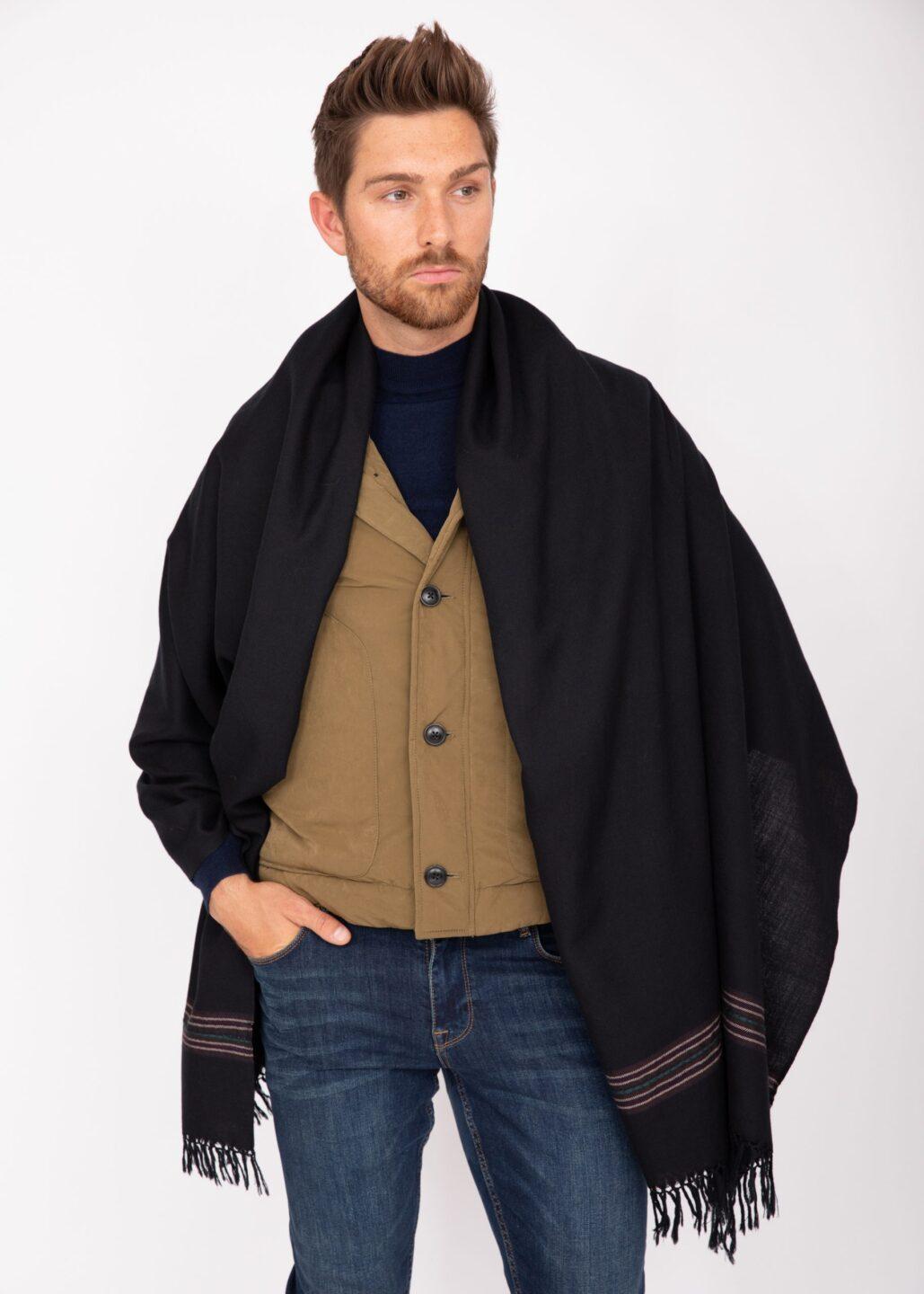 Mansi Mens Merino Oversize Scarf Black 100 x 200cm