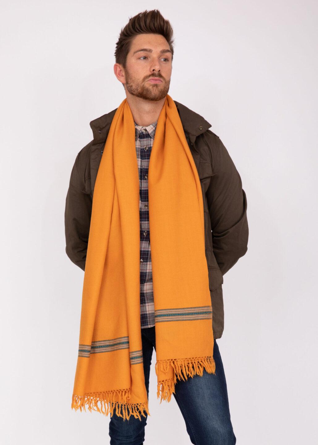 Men's Mustard Yellow Merino Wool Scarf â€“ Handwoven Mansi