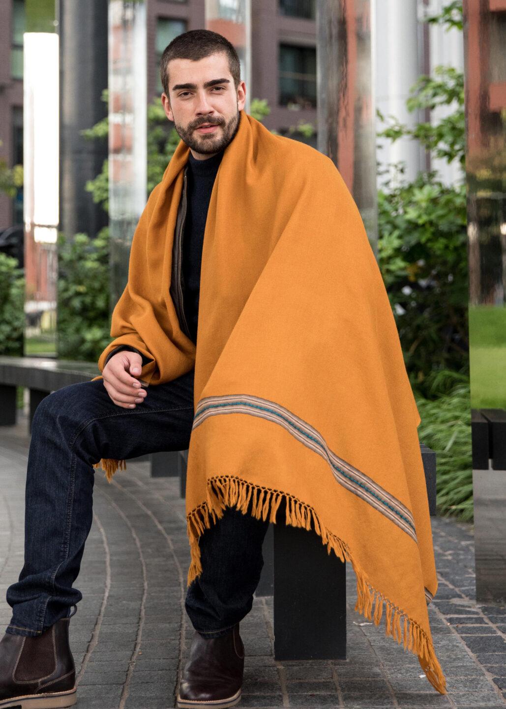 Men's Mustard Yellow Merino Wool Scarf â€“ Handwoven Mansi