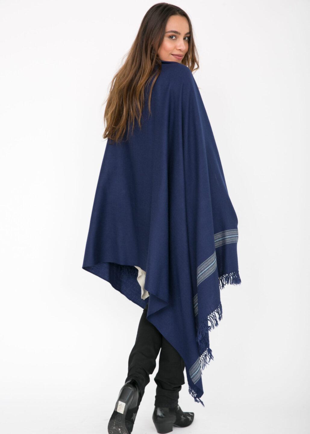 Mansi Merino Handwoven Shawl & Oversize Scarf Navy