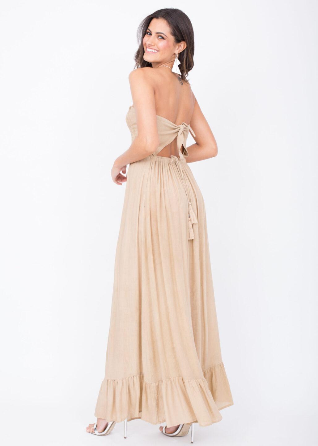 Maxi Dress Bandeau Tie Back Biscuit Beige