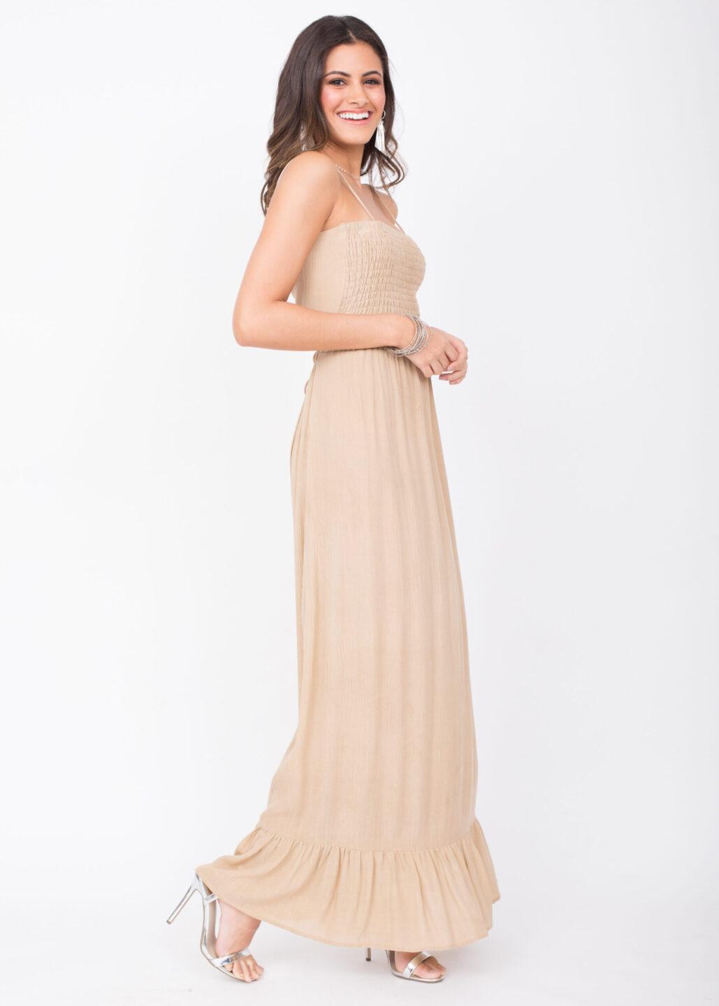 Maxi Dress Bandeau Tie Back Biscuit Beige