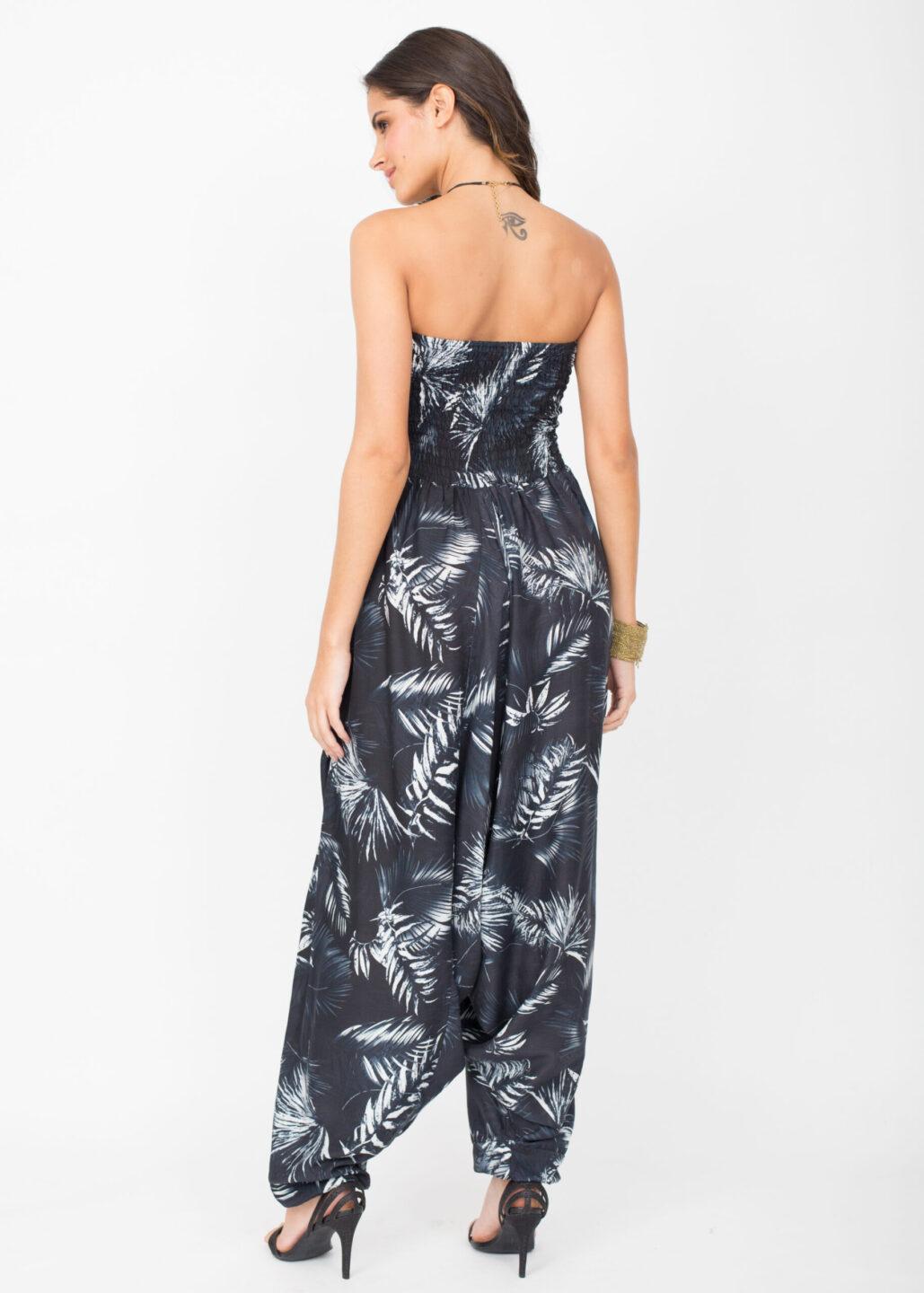 Maxi Harem Jumpsuit & Hareem Pants 2 in 1 Leaves Print