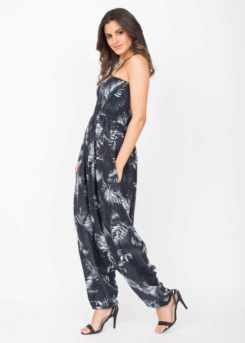 Maxi Harem Jumpsuit & Hareem Pants 2 in 1 Leaves Print