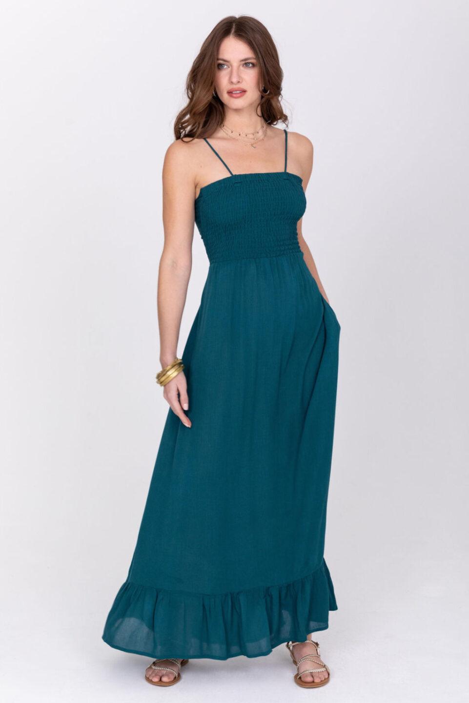 Maxi Summer Dress Bandeau Tie Back in Aqua Teal