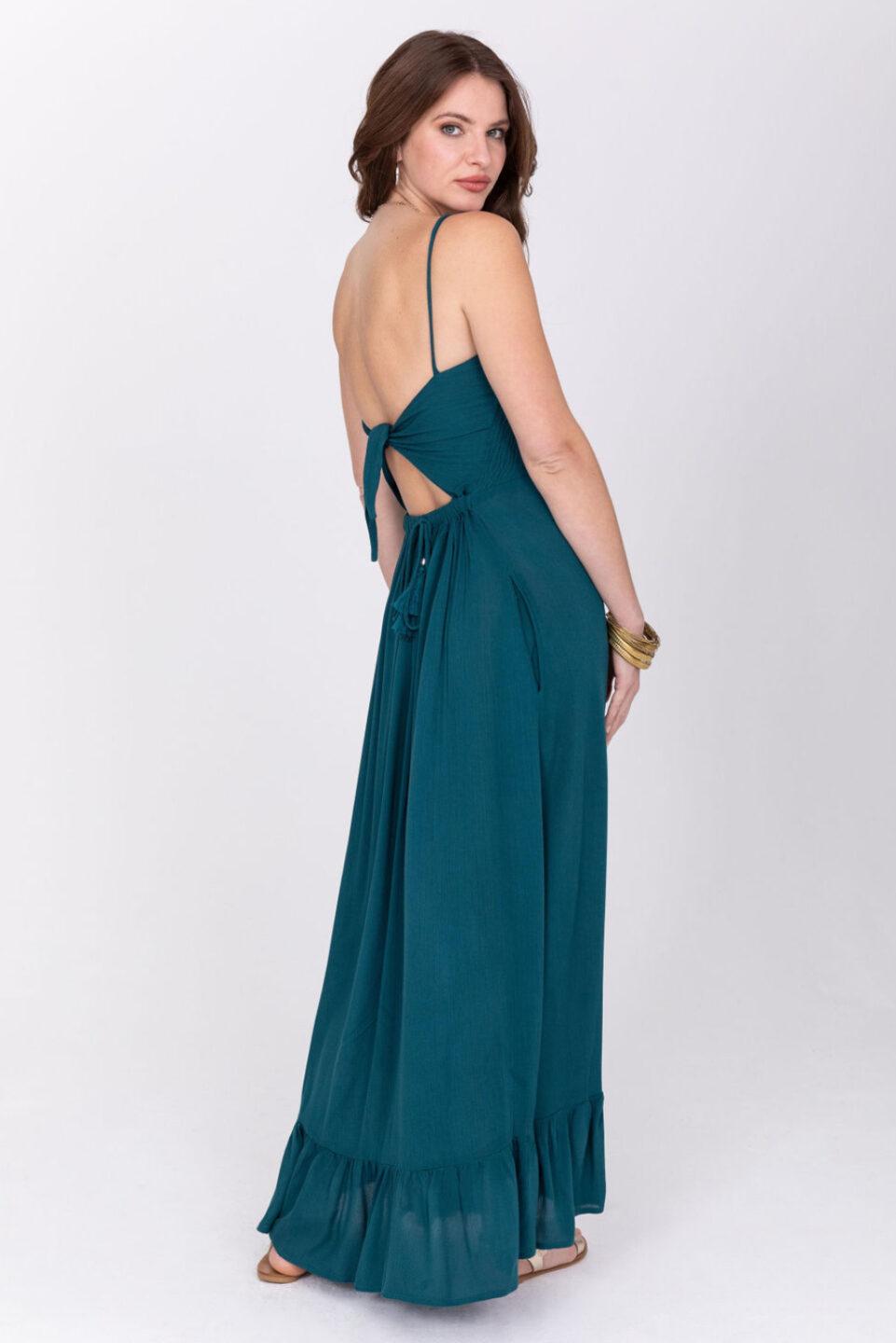 Maxi Summer Dress Bandeau Tie Back in Aqua Teal