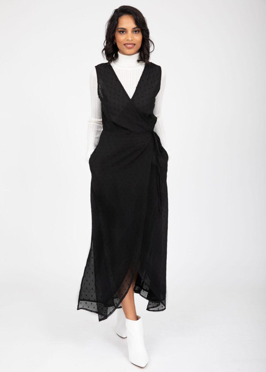 Maxi Wrap Dress with Side Split in Black