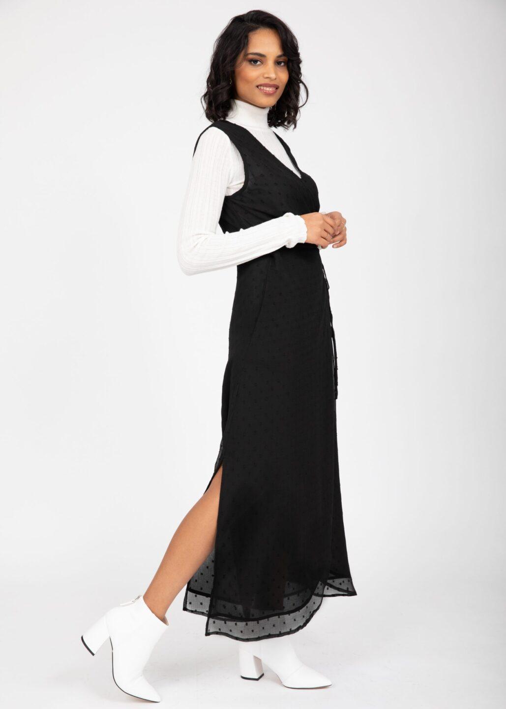 Maxi Wrap Dress with Side Split in Black