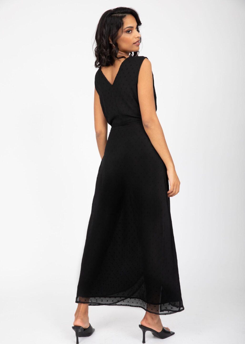 Maxi Wrap Dress with Side Split in Black