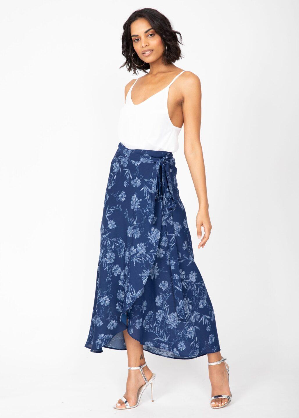 Maxi Wrap Skirt Black Floral Print